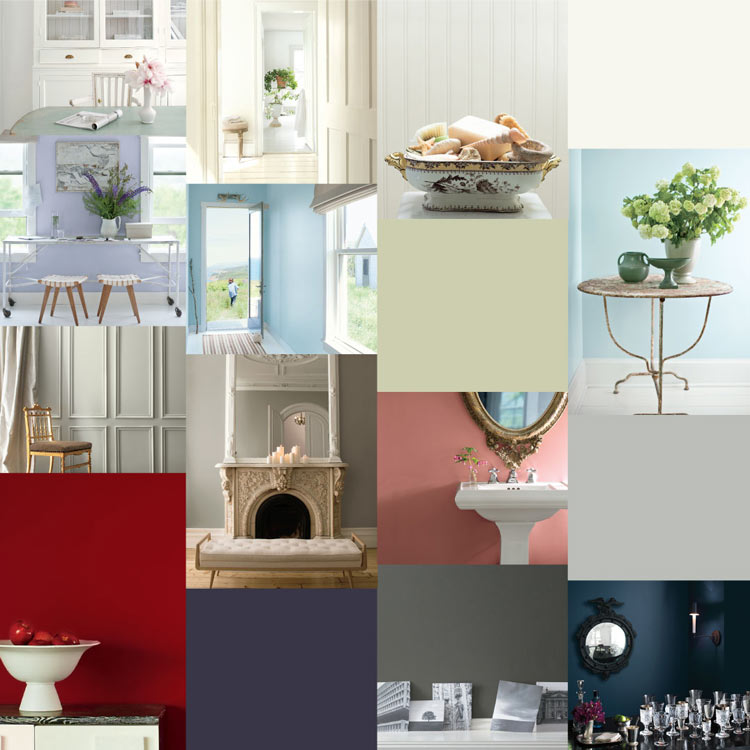 A collection of walls painted with Benjamin Moore's past Color of the Year selections