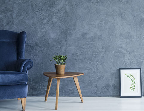 Blue-gray color washed walls. Blue-gray color washed walls.