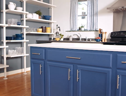 Cool blue kitchen color scheme with blue kitchen cabinets. Cool blue kitchen color scheme with blue kitchen cabinets.
