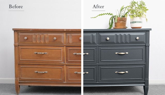 Two images, the first is a wood dresser cabinet, the second is a painted dresser cabinet. Two images, the first is a wood dresser cabinet, the second is a painted dresser cabinet.