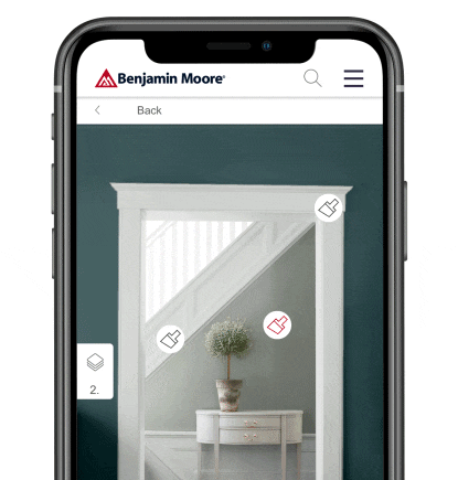 A screenshot from the Benjamin Moore Color Portfolio™ app shown on a smartphone. A screenshot from the Benjamin Moore Color Portfolio™ app shown on a smartphone.